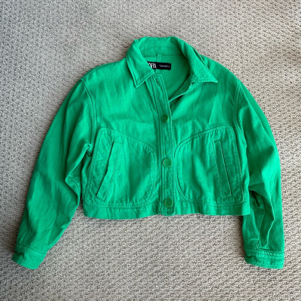 Green Cropped Denim Jacket